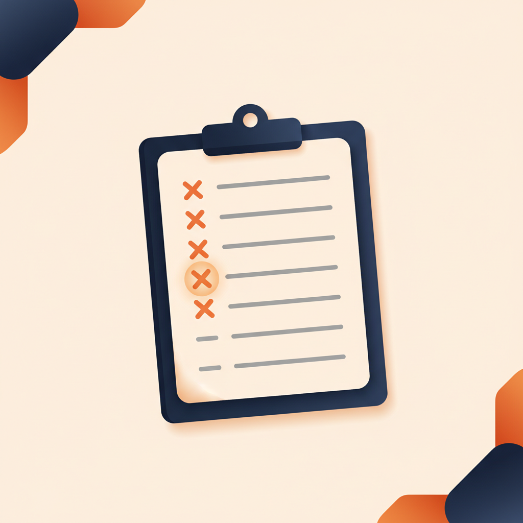 Stylized checklist illustration with X-marks and warning indicators