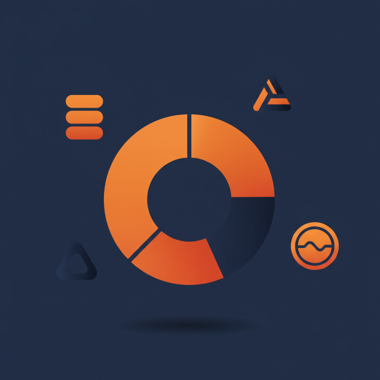 Stylized channel-allocation chart illustration in orange and navy