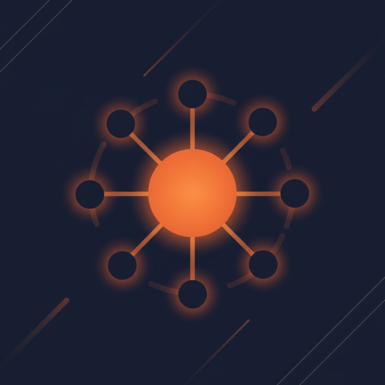 Stylized network nodes connected by orange lines illustration