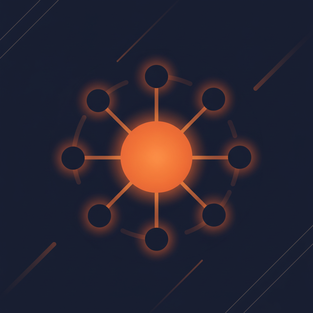 Stylized network nodes connected by orange lines illustration