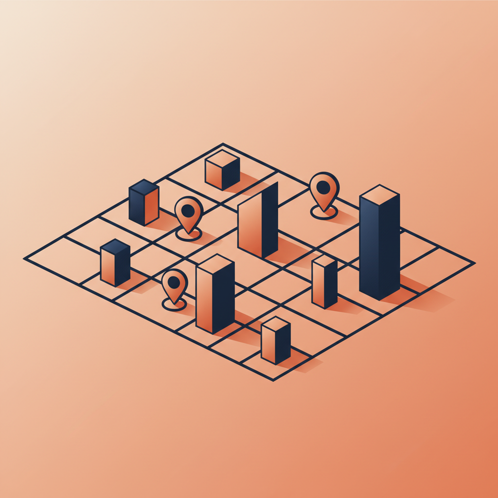 Stylized grid of Phoenix neighborhoods with orange location pins