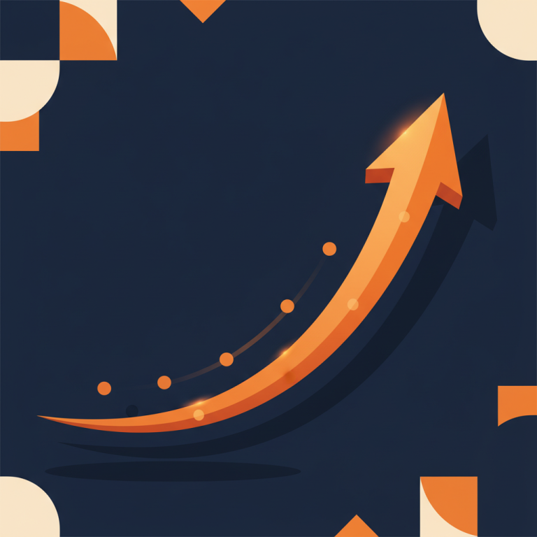 Stylized ascending curve illustration showing ROI growth in orange